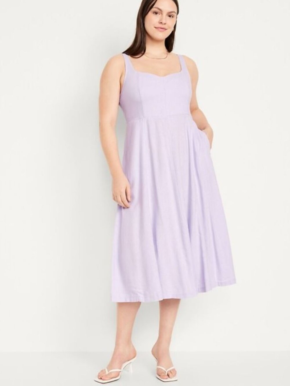 Old Navy Fit & Flare Linen Blend Lavender Midi Dress | M